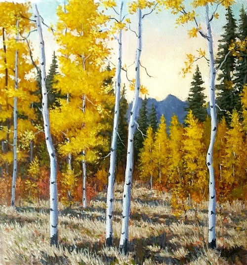 Colorado Aspens 10x10 $450 at Hunter Wolff Gallery